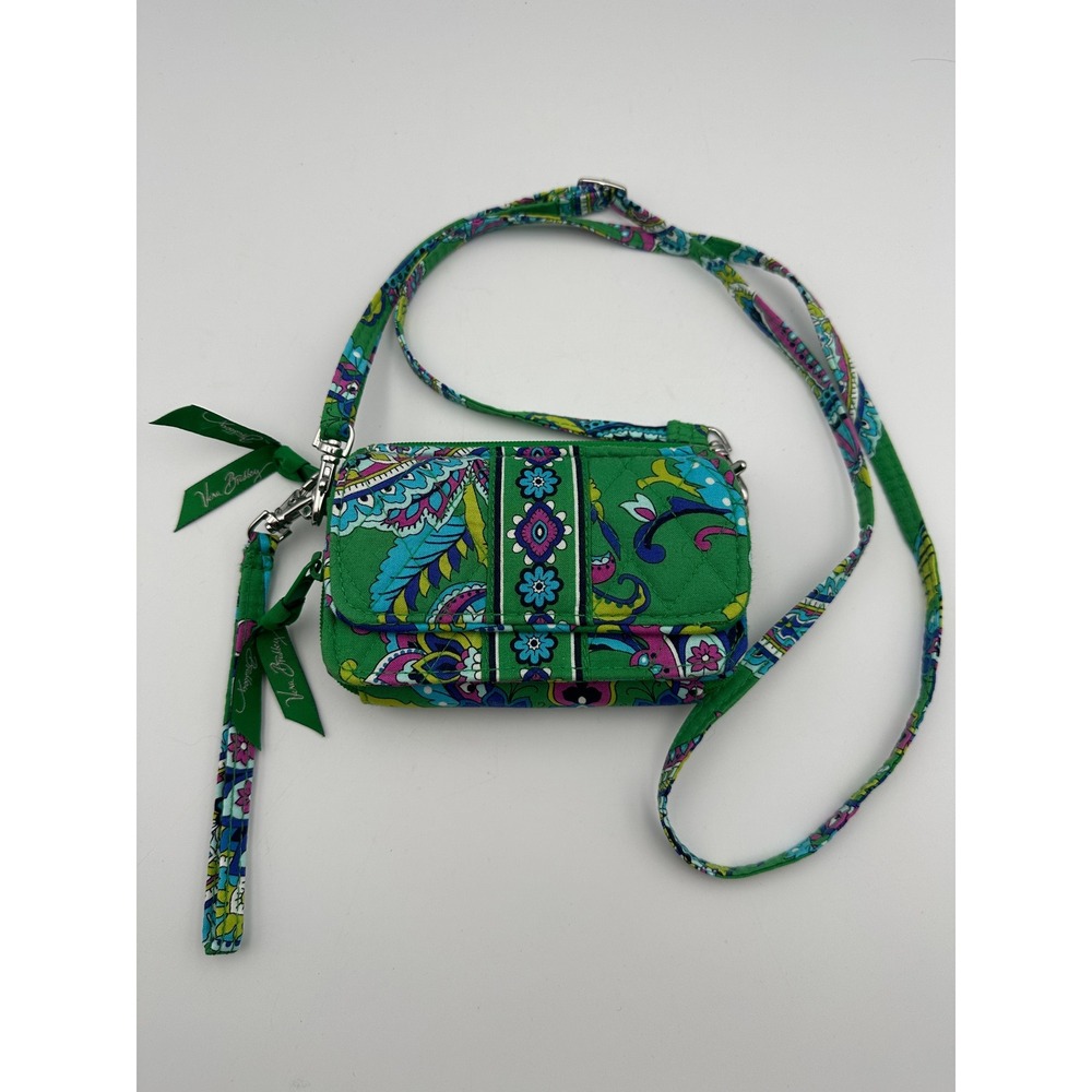 Vera Bradley All In One Crossbodyโ Green Emerald Paisley Quilted Cotton Wristlet
